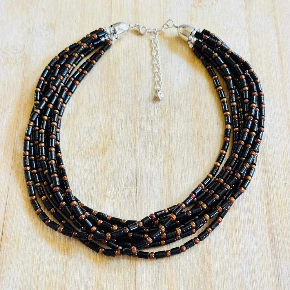 Jay King DTR Desert Rose Trading Necklace Black Gold Coral beaded Sterling 925